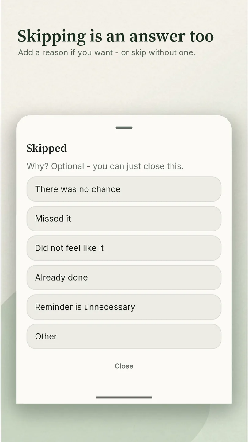 &laquo;Skipping is an answer too&raquo;: choosing a reason for skipping, and the reason is optional