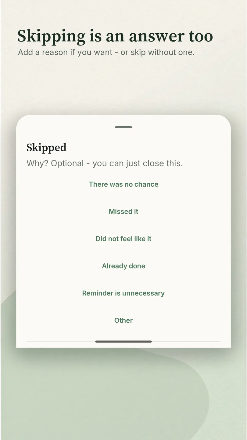 &laquo;Skipping is an answer too&raquo;: choosing a reason for skipping, and the reason is optional